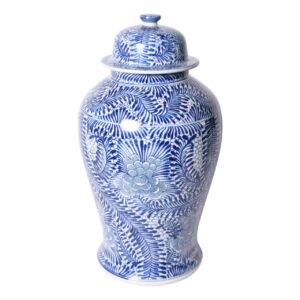 Blue and White Blooming Flowers Temple Jar