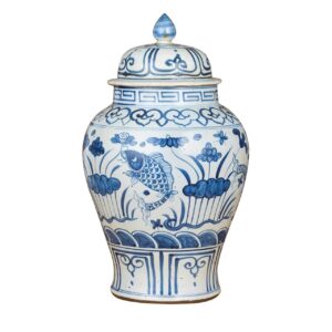 Blue and White Fish Lotus Temple Jar