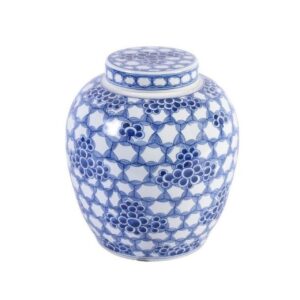 Blue and White Honeycomb Floral Ming Jar