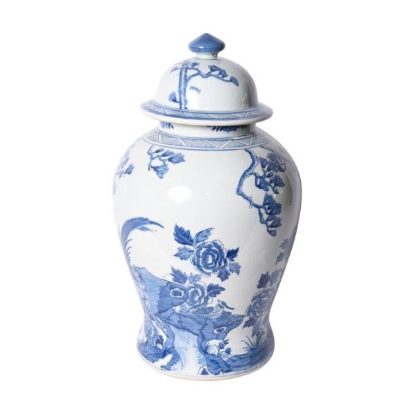 Blue and White Magnolia Pheasant Temple Jar - Image 2