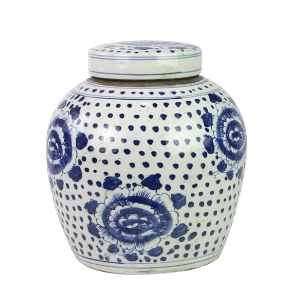 Blue and White Peony Dots Ming Jar - Image 2