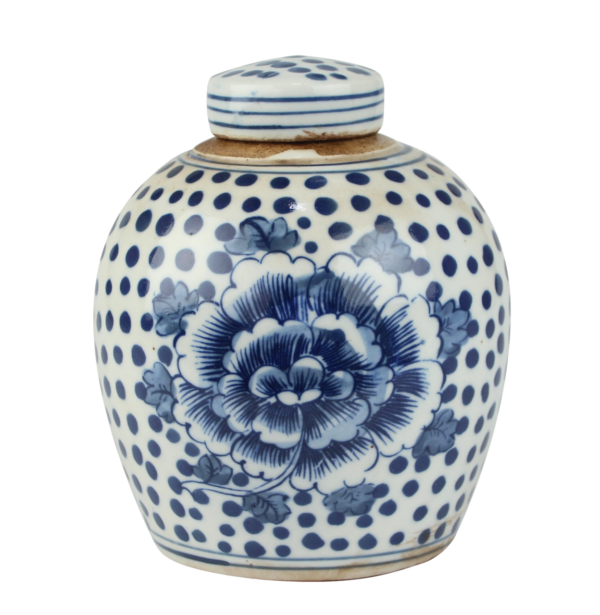 Blue and White Peony Dots Mini Jar