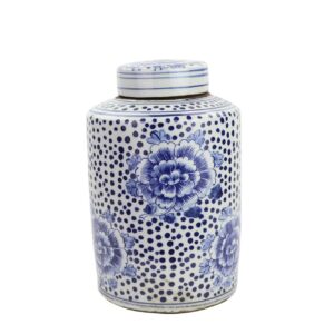 Blue and White Peony Dots Tea Jar