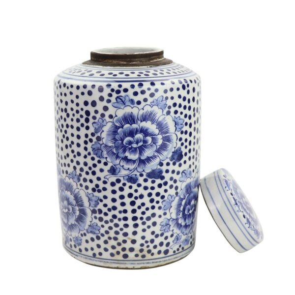 Blue and White Peony Dots Tea Jar - Image 2