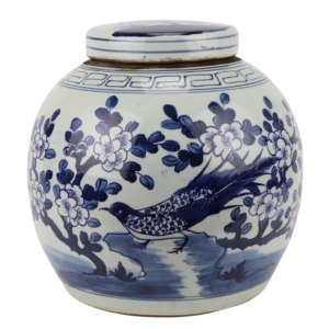 Blue and White Bird Ming Jar