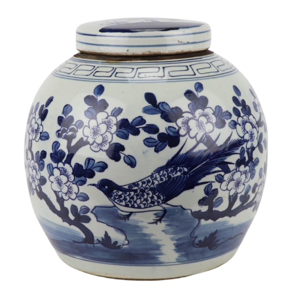 Blue and White Bird Ming Jar
